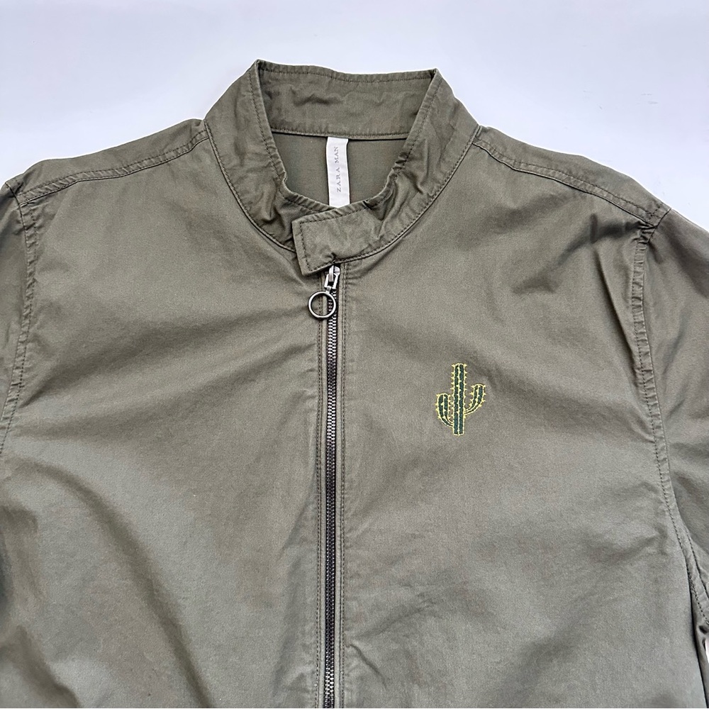 Zara Embroidered Cranes Lightweight Olive Green Jacket Men’s Large - Picture 6 of 12
